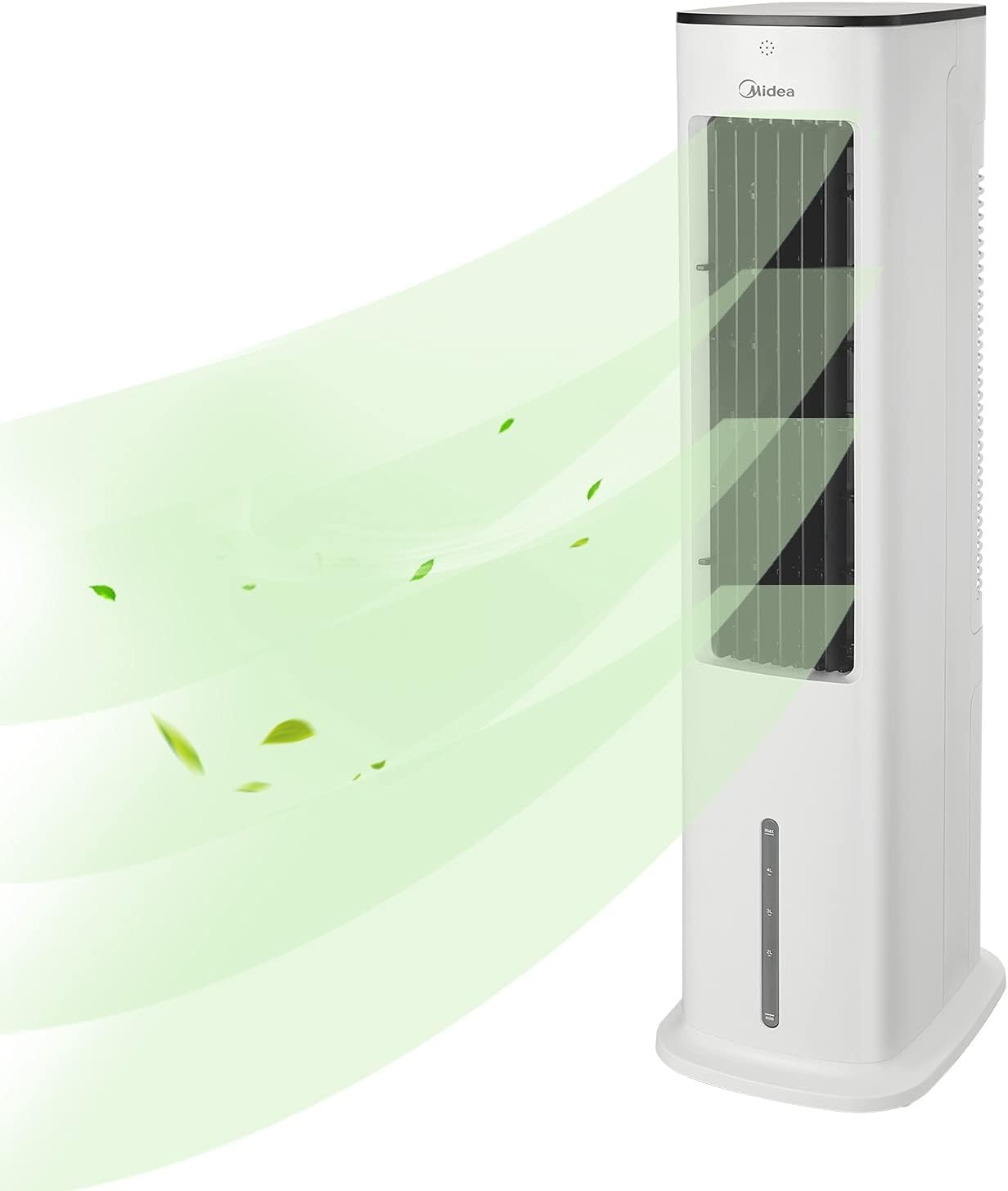 Midea Luchtkoeler met waterkoeling, mobiele airconditioning, ventilator met 5 liter waterkoeling, luchtbevochtiger en ionisatie, airconditioning zonder afvoerslang, 355 m³/u, ventilator met afstandsbediening, 55 W, wit