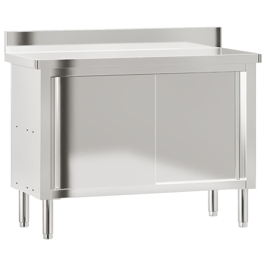 vidaXL Keukenwerktafel met schuifdeuren roestvrijstaal