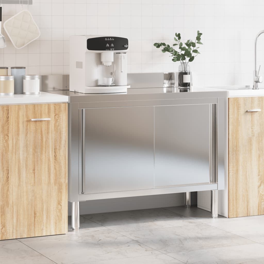 vidaXL Keukenwerktafel met schuifdeuren roestvrijstaal