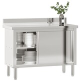 vidaXL Keukenwerktafel met schuifdeuren roestvrijstaal