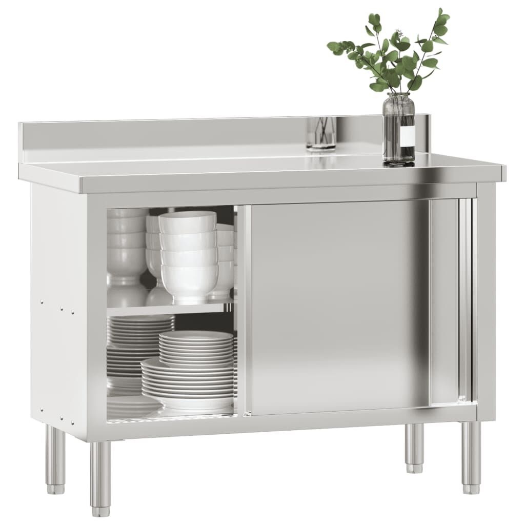 vidaXL Keukenwerktafel met schuifdeuren roestvrijstaal