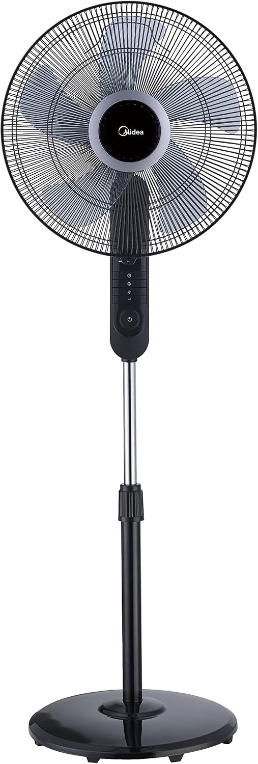 Midea FS40-15FR Staande ventilator, stil met afstandsbediening, 3 snelheden, led-display, 7,5 uur-timer, in hoogte verstelbaar, 80 graden oscillatiefunctie, 55 W krachtig, ventilator, luchtcirculatie, zwart