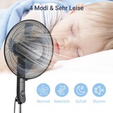 Midea FS40-15FR Staande ventilator, stil met afstandsbediening, 3 snelheden, led-display, 7,5 uur-timer, in hoogte verstelbaar, 80 graden oscillatiefunctie, 55 W krachtig, ventilator, luchtcirculatie, zwart
