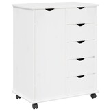 vidaXL Rolling Kast 63,5 x 39 x 79 cm Massief Vurenhout Wit