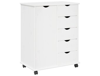 vidaXL Rolling Kast 63,5 x 39 x 79 cm Massief Vurenhout Wit