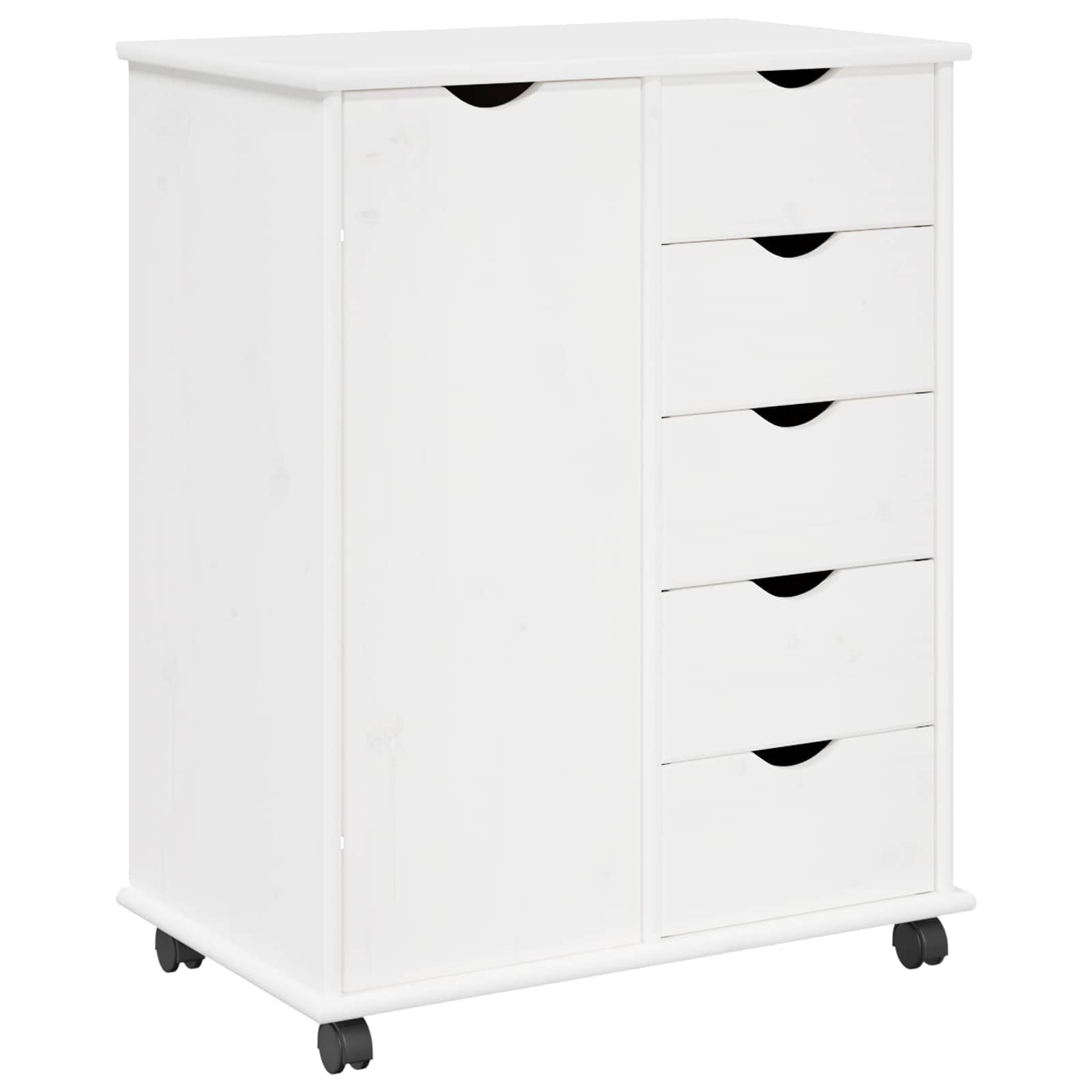 vidaXL Rolling Kast 63,5 x 39 x 79 cm Massief Vurenhout Wit