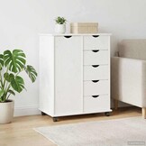 vidaXL Rolling Kast 63,5 x 39 x 79 cm Massief Vurenhout Wit
