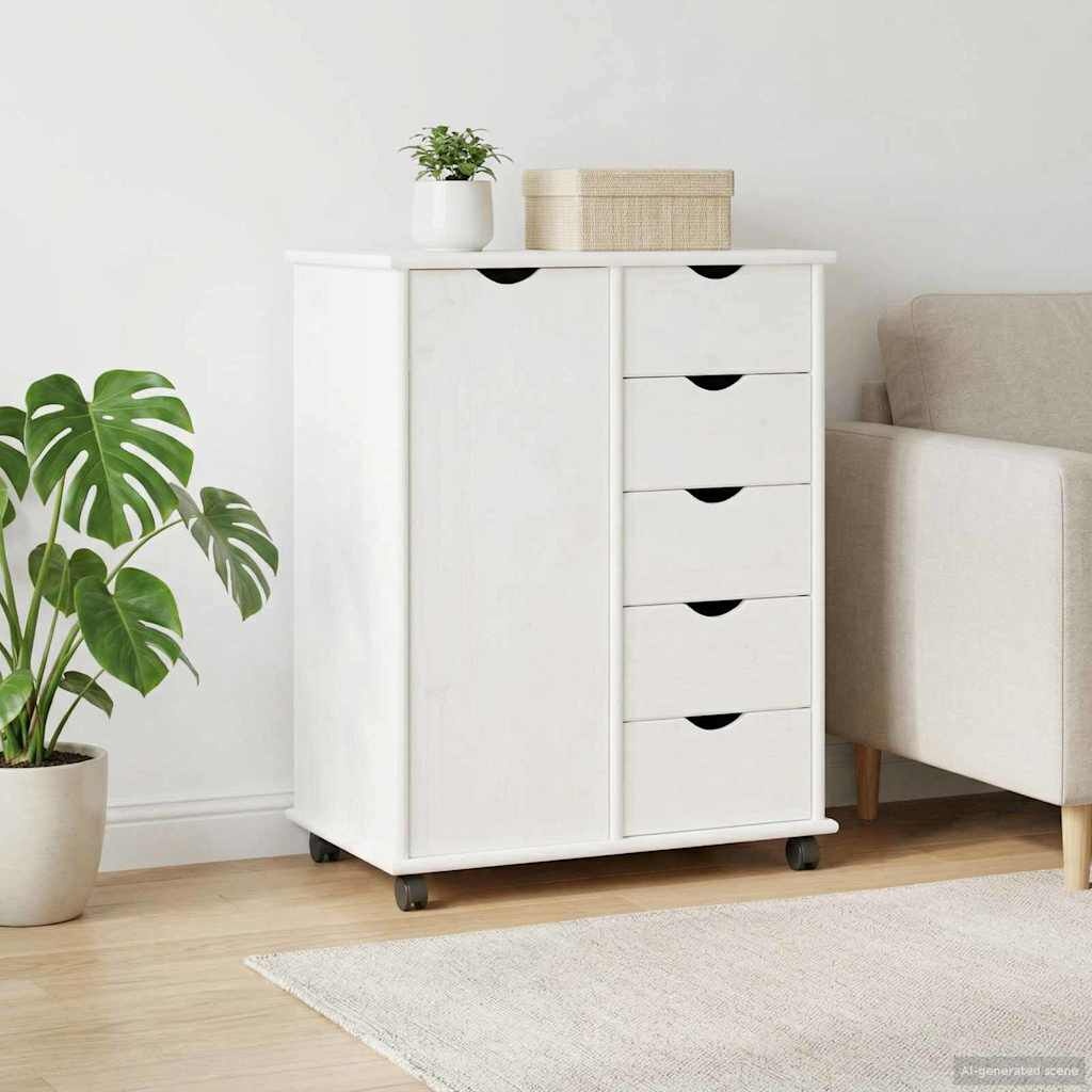vidaXL Rolling Kast 63,5 x 39 x 79 cm Massief Vurenhout Wit