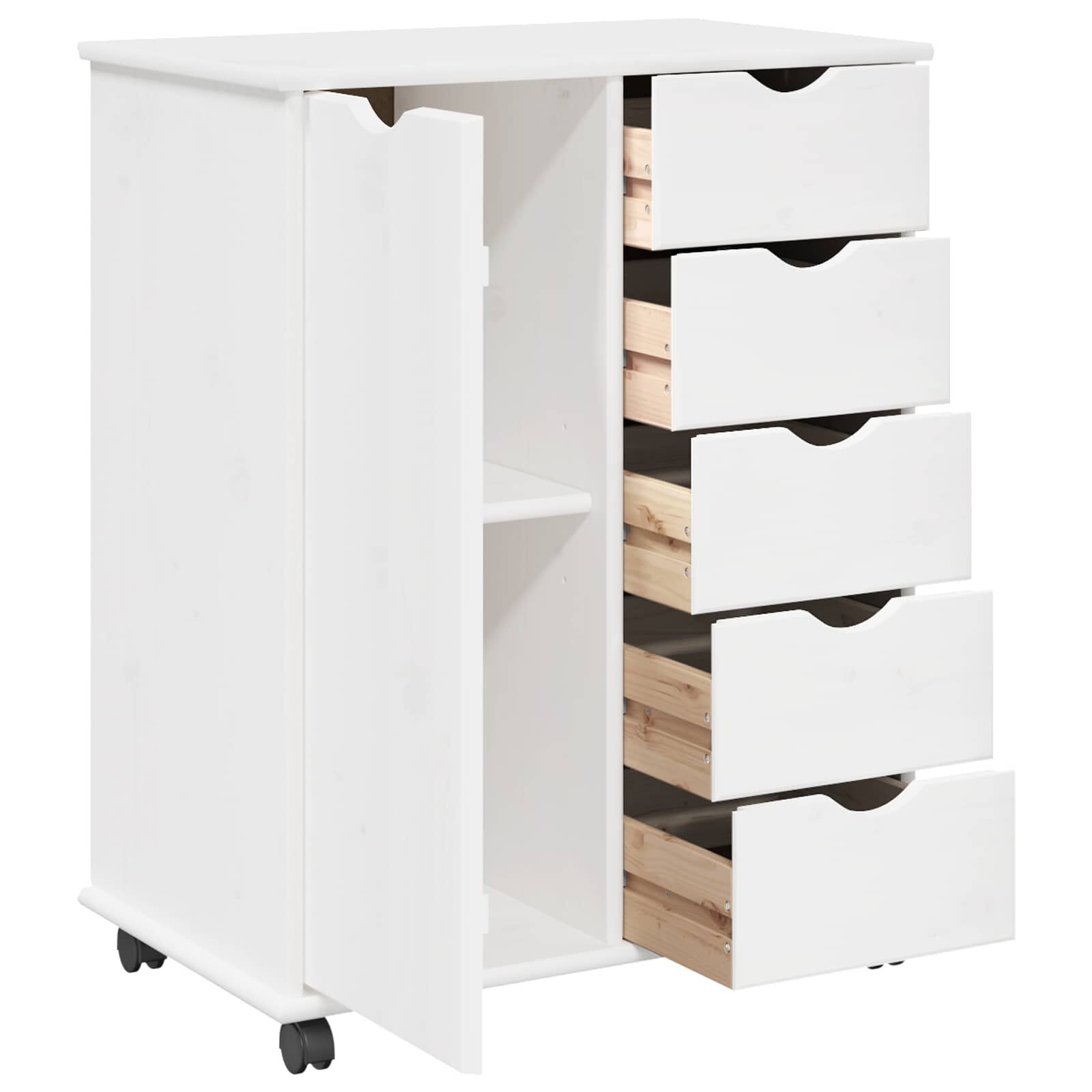 vidaXL Rolling Kast 63,5 x 39 x 79 cm Massief Vurenhout Wit