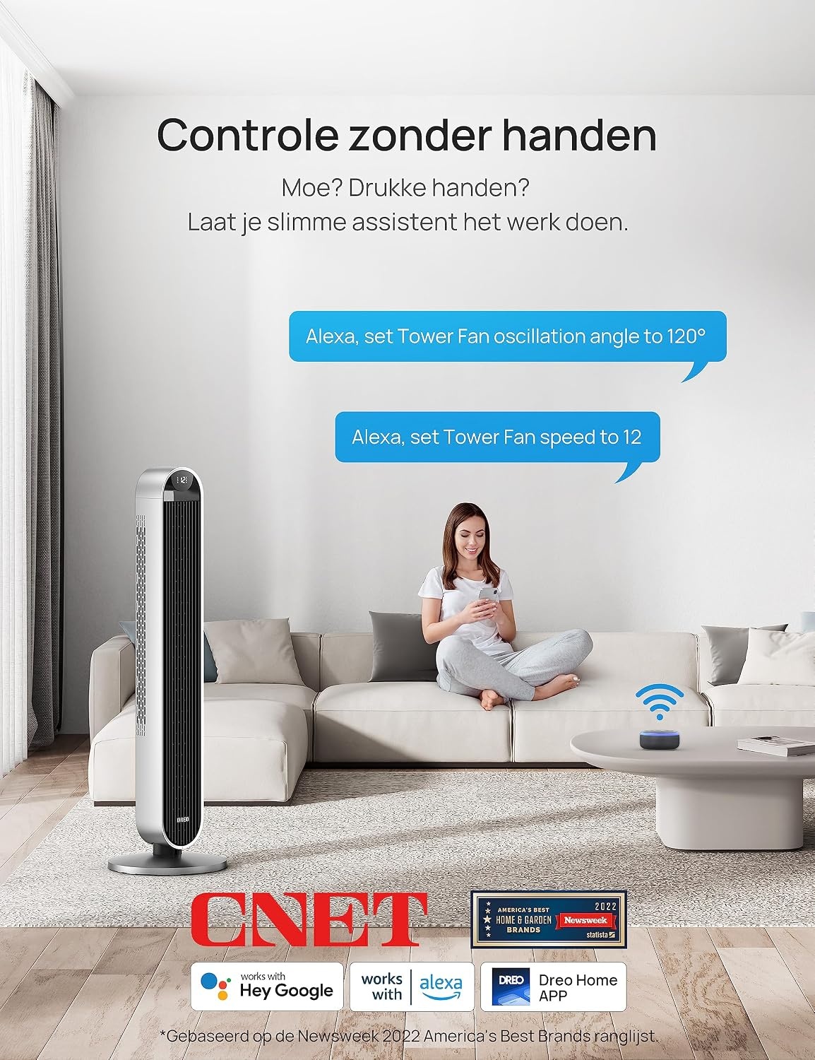 Dreo Torenventilator met Afstandsbediening van 106 cm, 1-12 uur Timer, 36W Stille Staande Ventilator met Oscillatie 120 Graden, 12 Snelheden, 4 Modi, Mobiele Ventilator voor Huis Bureau