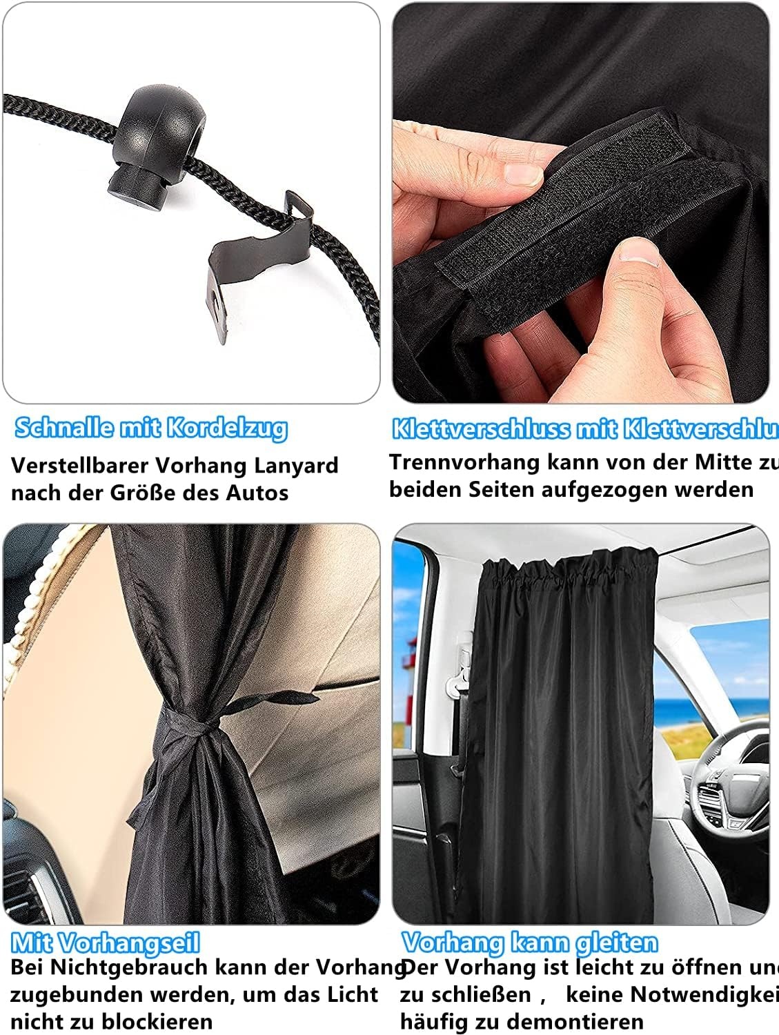 Set van 3 scheidingsgordijnen voor de auto, zonwering, scheidingsgordijn, voor reizen, privacy, gordijn, afneembare inkijkbescherming, auto voor alle autozonneklep, reizen, camping, nap slapen