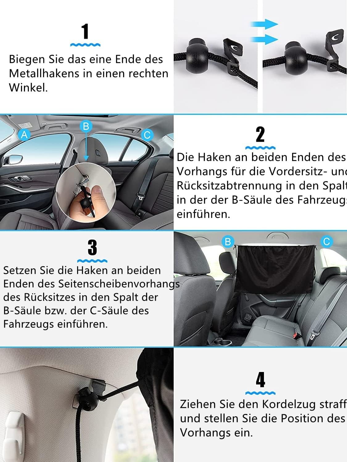 Set van 3 scheidingsgordijnen voor de auto, zonwering, scheidingsgordijn, voor reizen, privacy, gordijn, afneembare inkijkbescherming, auto voor alle autozonneklep, reizen, camping, nap slapen