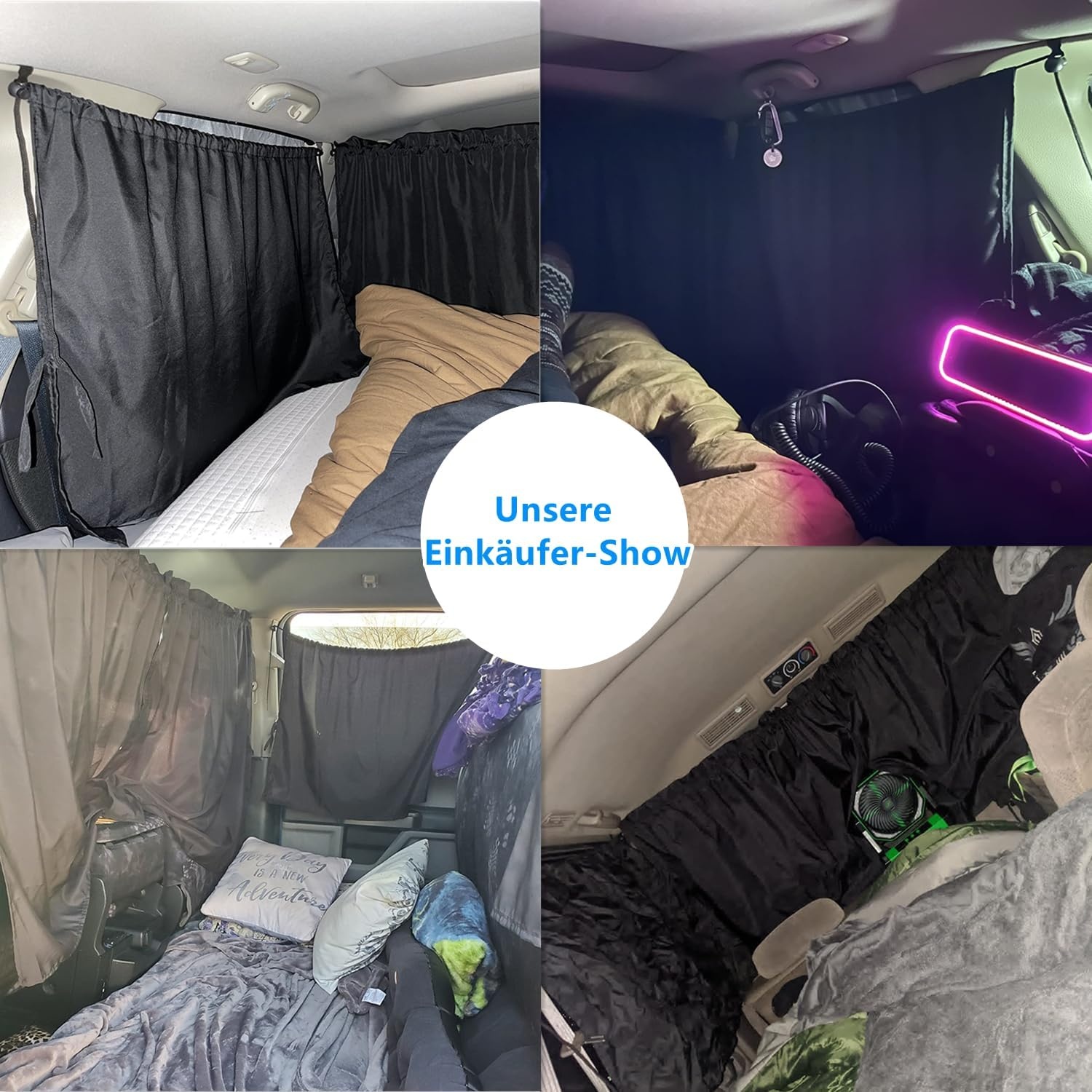 Set van 3 scheidingsgordijnen voor de auto, zonwering, scheidingsgordijn, voor reizen, privacy, gordijn, afneembare inkijkbescherming, auto voor alle autozonneklep, reizen, camping, nap slapen