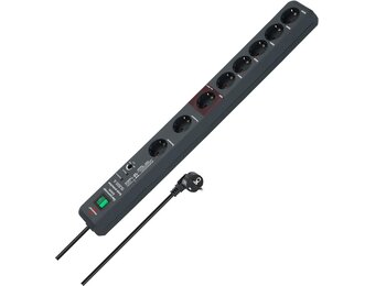 Brennenstuhl Secure-Tec Stekkerdoos 8-voudig met overspanningsbeveiliging en Main-Follow functie (stekkerdoos met 3m kabel en schakelaar) antraciet