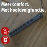 Brennenstuhl Secure-Tec Stekkerdoos 8-voudig met overspanningsbeveiliging en Main-Follow functie (stekkerdoos met 3m kabel en schakelaar) antraciet