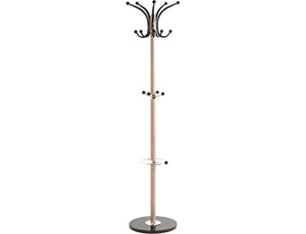 HAKU Staande kapstok eiken, zwart, marmer, metaal jassenstandaard - Afmetingen: H 175 cm x Ø 40 cm, Stijl: Modern
