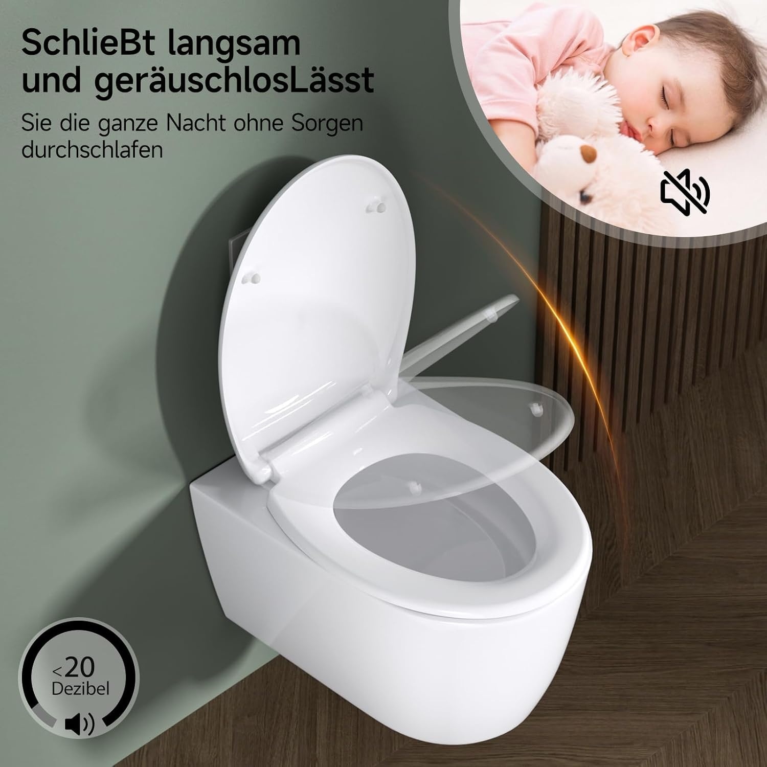 Rainsworth Nano Glaze Toiletdeksel, Urea Formaldehyde toiletbril met softclosemechanisme, ergonomisch ontworpen antibacteriële wc-deksel, universele wc-bril