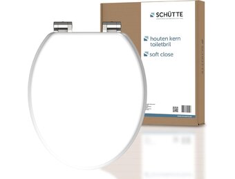 SCHÜTTE Wc-bril met softclosemechanisme van hout, toiletdeksel van MDF, houten kern, toiletbril met wc-deksel, wc-bril en deksel, belastbaar tot 175 kg, wit