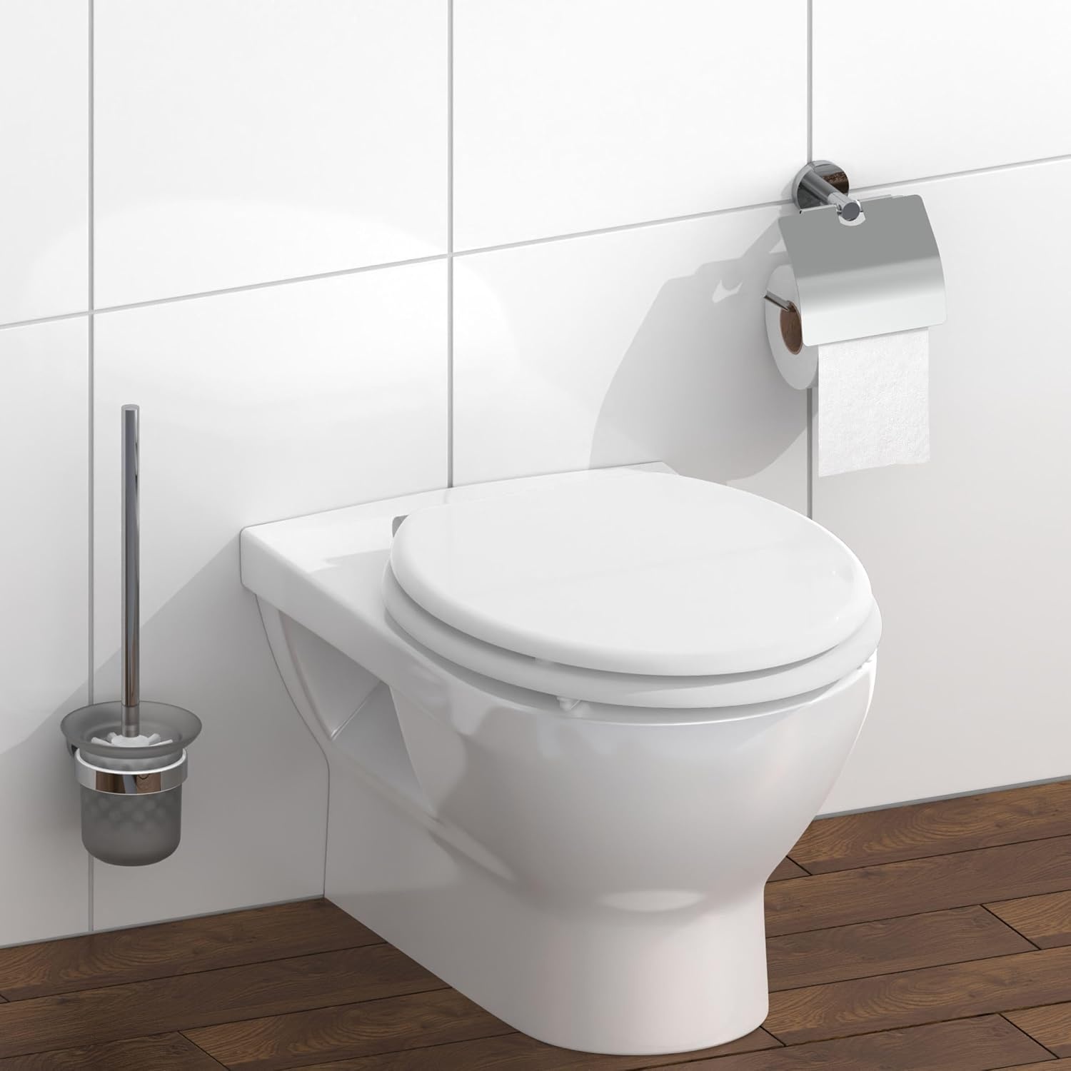 SCHÜTTE Wc-bril met softclosemechanisme van hout, toiletdeksel van MDF, houten kern, toiletbril met wc-deksel, wc-bril en deksel, belastbaar tot 175 kg, wit