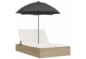 2-persoons ligbed met kussens en parasol (beige) - 35% korting