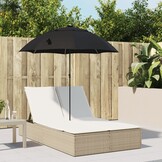 vidaXL Ligbed 2-persoons met kussens en parasol poly rattan beige