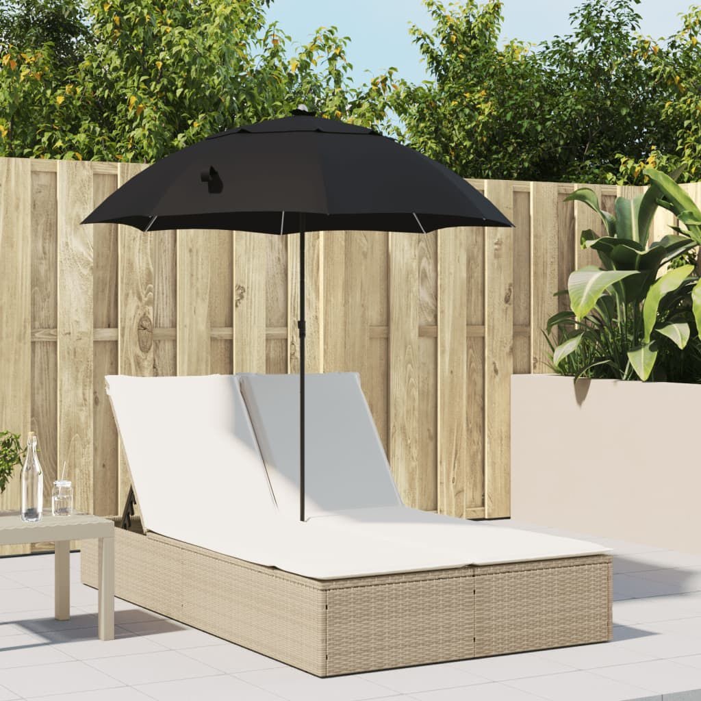 vidaXL Ligbed 2-persoons met kussens en parasol poly rattan beige