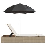 vidaXL Ligbed 2-persoons met kussens en parasol poly rattan beige