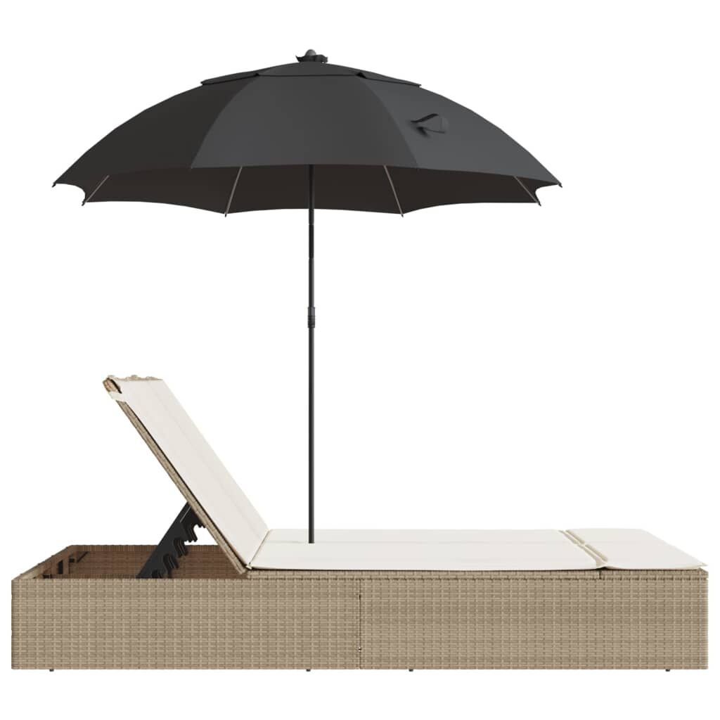 vidaXL Ligbed 2-persoons met kussens en parasol poly rattan beige