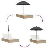 vidaXL Ligbed 2-persoons met kussens en parasol poly rattan beige