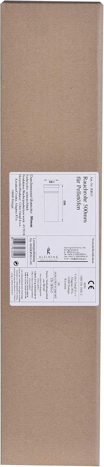 FIREFIX R80/5 pelletkachelbuis van 1,2 mm dik staal met een diameter van 80 mm, voor pelletkachels en pellethaarden, Senotherm, zwart, 500 mm lang