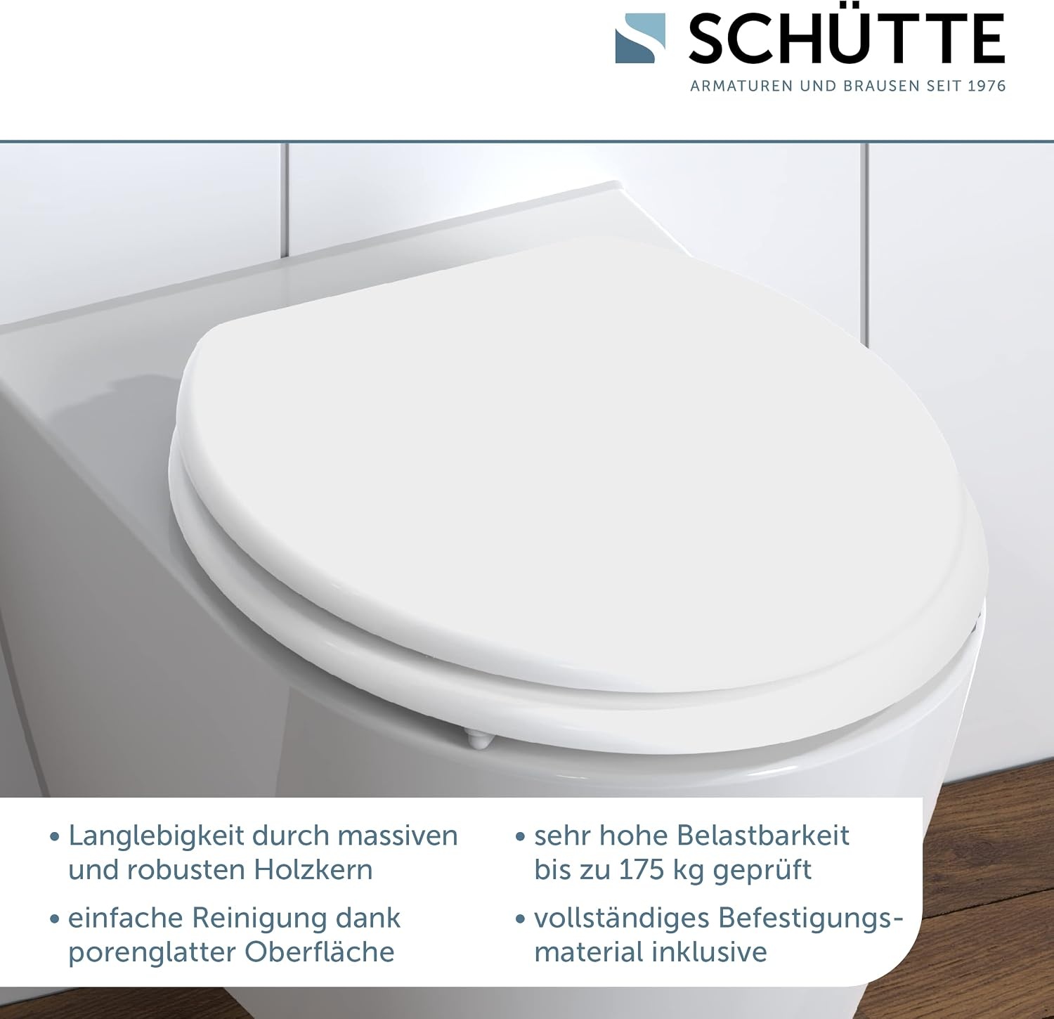 SCHÜTTE Wc-bril WHITE, houten kern toiletdeksel, wc-deksel wit 84000