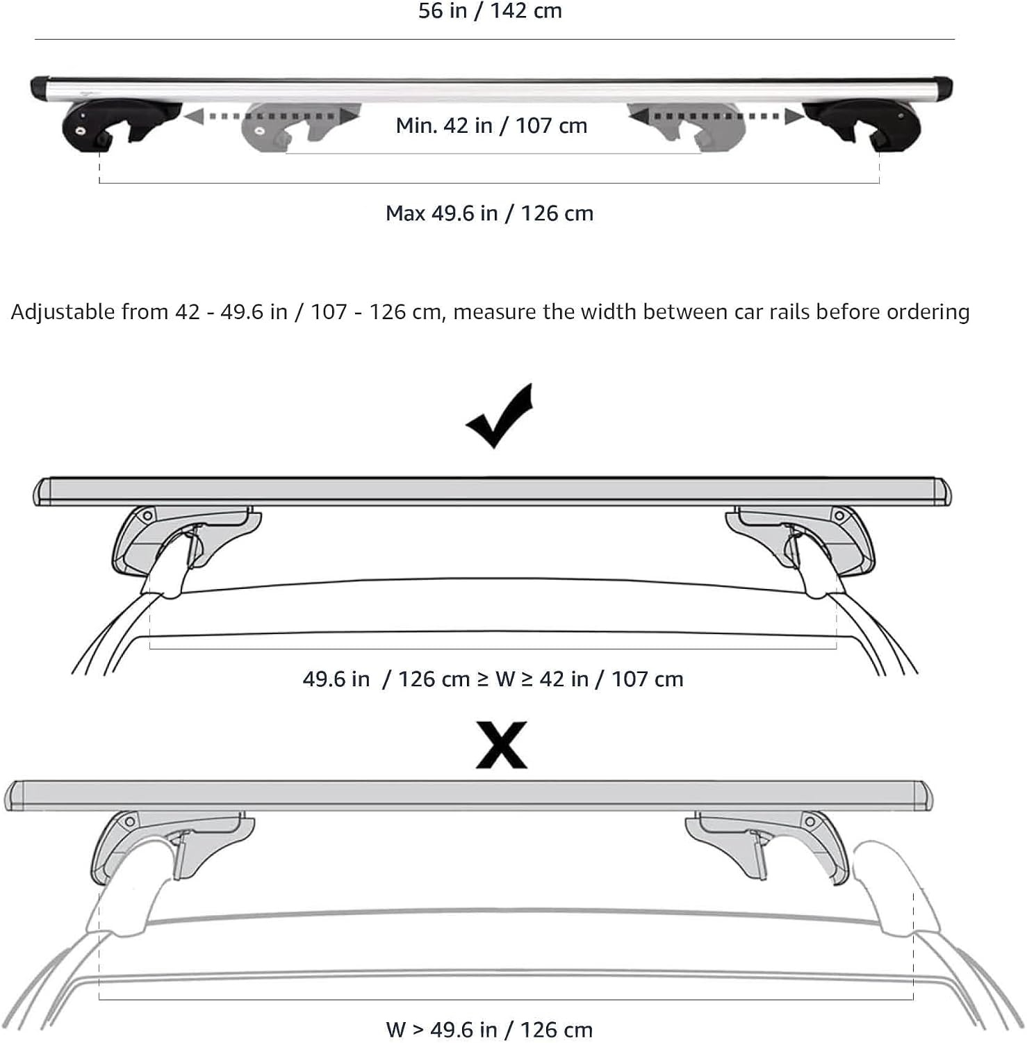 Amazon Basics Dakdragerset 142 cm zwart/zilver voor auto's met open dakrails