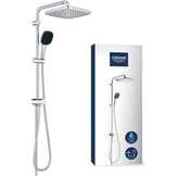 Grohe Vitalio 250 - douchesysteem met omschakeling, waterbesparend, 8 l per minuut (voor bestaande armaturen, 2 straalsoorten, douchestang 74cm), vierkant, chroom, 26698001 - Maat 74cm Brausestange (Standard)