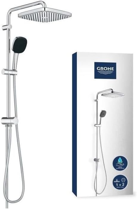 Grohe Vitalio 250 - douchesysteem met omschakeling, waterbesparend, 8 l per minuut (voor bestaande armaturen, 2 straalsoorten, douchestang 74cm), vierkant, chroom, 26698001 - Maat 74cm Brausestange (Standard)