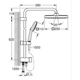 Grohe Vitalio 250 - douchesysteem met omschakeling, waterbesparend, 8 l per minuut (voor bestaande armaturen, 2 straalsoorten, douchestang 74cm), vierkant, chroom, 26698001 - Maat 74cm Brausestange (Standard)