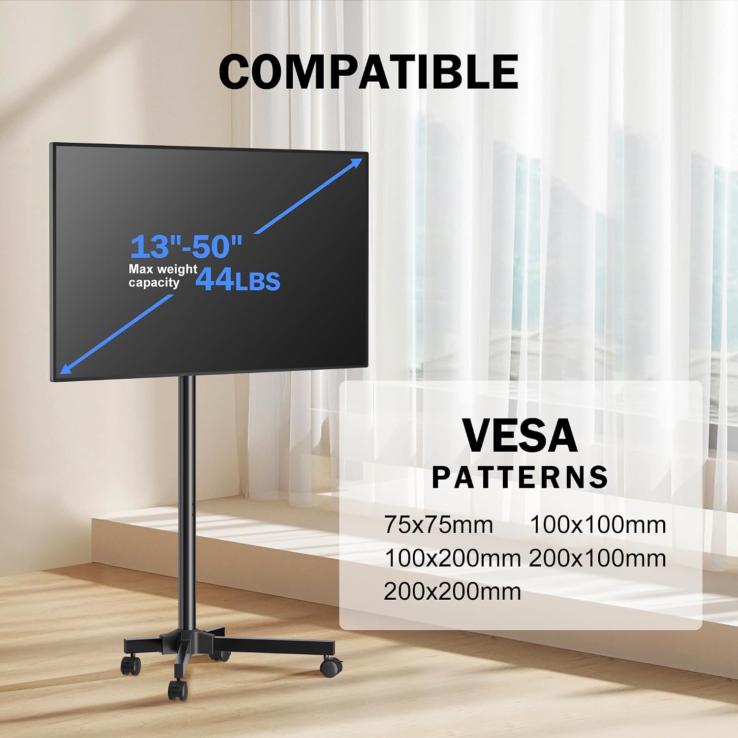 XINLEI Verrijdbare TV Standaard 13-50 inch - Draaibaar en Kantelbaar - Zwart
