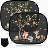 Zonwering voor in de auto, baby, met uv-bescherming, zonneklep, auto, kinderen, 45 x 36,5 cm, met 8 zuignappen en schattige dieren, bosdieren, 2 stuks
