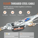 VEVOR Come Along Lier, 5 Ton (11 lbs) trekkracht capaciteit, 3,5 m stalen kabel, 3 haken, Heavy Duty Ratchet Power Puller Tool met dubbele versnellingen, Automotive Hijstoestel kabel trekker ideaal