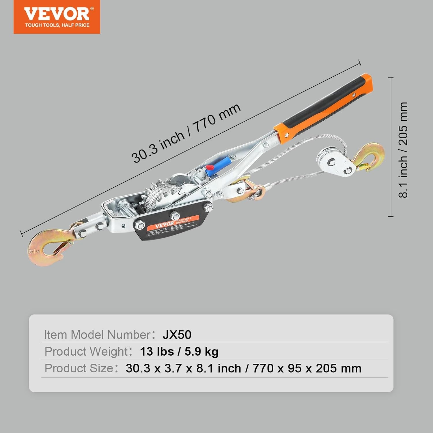 VEVOR Come Along Lier, 5 Ton (11 lbs) trekkracht capaciteit, 3,5 m stalen kabel, 3 haken, Heavy Duty Ratchet Power Puller Tool met dubbele versnellingen, Automotive Hijstoestel kabel trekker ideaal