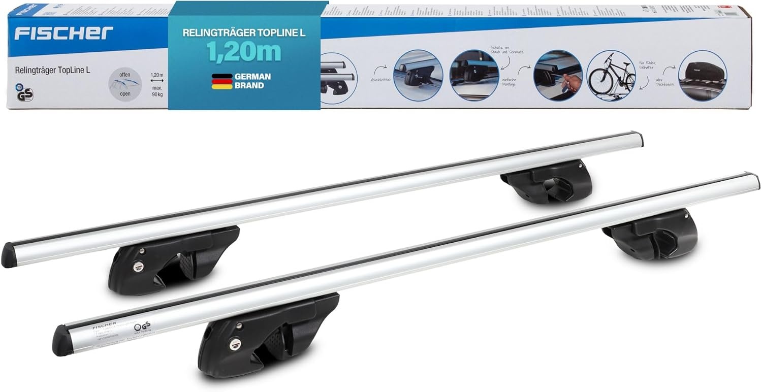 FISCHER 18096 Aluminium raildrager Topline L, afsluitbaar, voor fietsendrager, dakkoffer, skihouder, lengte: 1,20 m - Maat L (Lengte: 1,20 m)