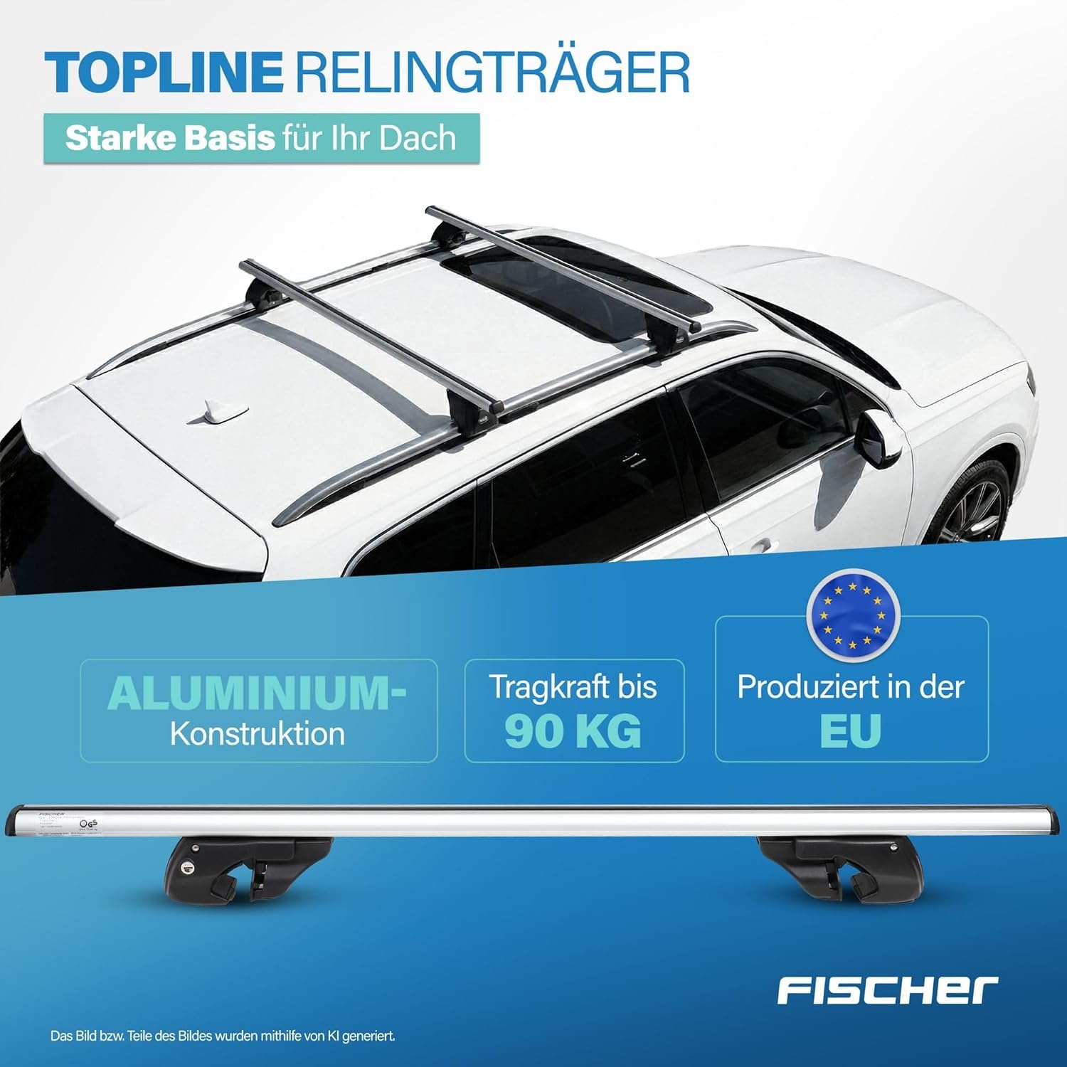 FISCHER 18096 Aluminium raildrager Topline L, afsluitbaar, voor fietsendrager, dakkoffer, skihouder, lengte: 1,20 m - Maat L (Lengte: 1,20 m)