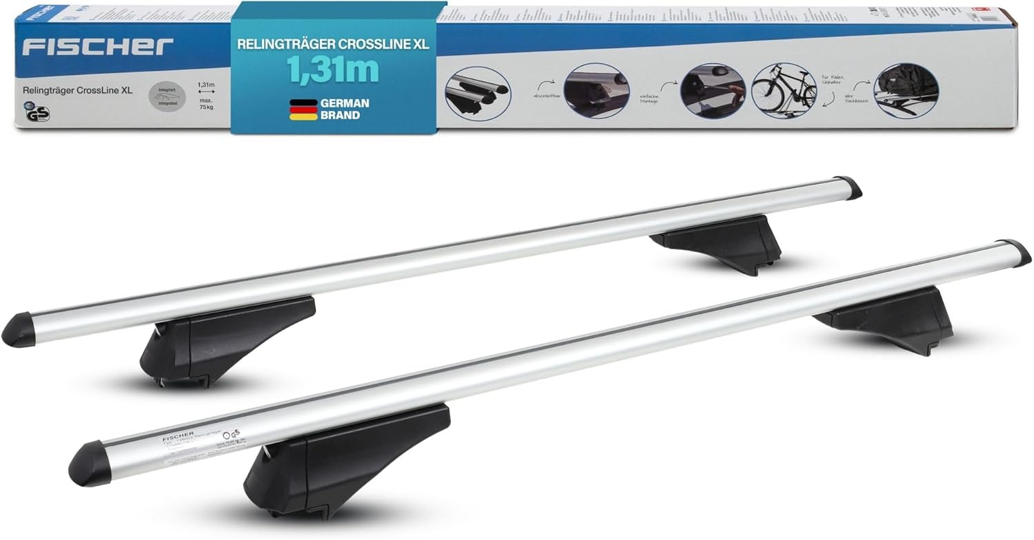 FISCHER 18096 Aluminium raildrager Topline L, afsluitbaar, voor fietsendrager, dakkoffer, skihouder, lengte: 1,20 m - Maat L (Lengte: 1,20 m)