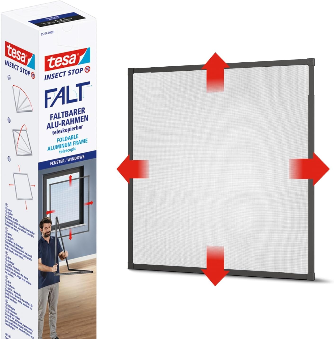tesa Insect Stop FALT Vliegenhor voor Ramen - 80 tot 140 cm - Wit