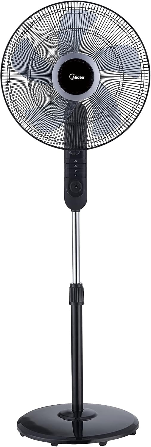 Midea FS40-15FR Staande ventilator, stil met afstandsbediening, 3 snelheden, led-display, 7,5 uur-timer, in hoogte verstelbaar, 80 graden oscillatiefunctie, 55 W krachtig, ventilator, luchtcirculatie, zwart