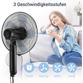 Midea FS40-15FR Staande ventilator, stil met afstandsbediening, 3 snelheden, led-display, 7,5 uur-timer, in hoogte verstelbaar, 80 graden oscillatiefunctie, 55 W krachtig, ventilator, luchtcirculatie, zwart