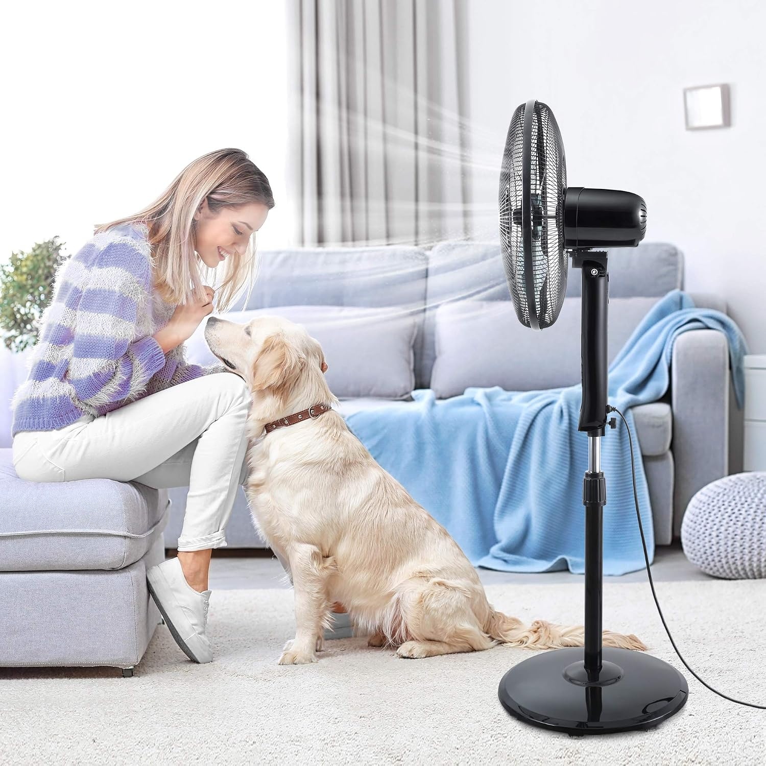 Midea FS40-15FR Staande ventilator, stil met afstandsbediening, 3 snelheden, led-display, 7,5 uur-timer, in hoogte verstelbaar, 80 graden oscillatiefunctie, 55 W krachtig, ventilator, luchtcirculatie, zwart