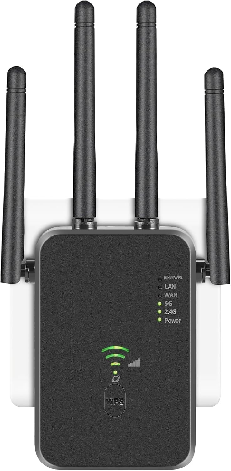 Wifi-versterker, 1200 Mbit/s, 5 G en 2,4 G ultraxtender dual-band wifi-repeater met LAN-verbinding, WPS, compatibel met 99% standaard wifi-router, dekt tot 9200 vierkante meter en 35 meter af