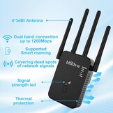 Wifi-versterker, 1200 Mbit/s, 5 G en 2,4 G ultraxtender dual-band wifi-repeater met LAN-verbinding, WPS, compatibel met 99% standaard wifi-router, dekt tot 9200 vierkante meter en 35 meter af