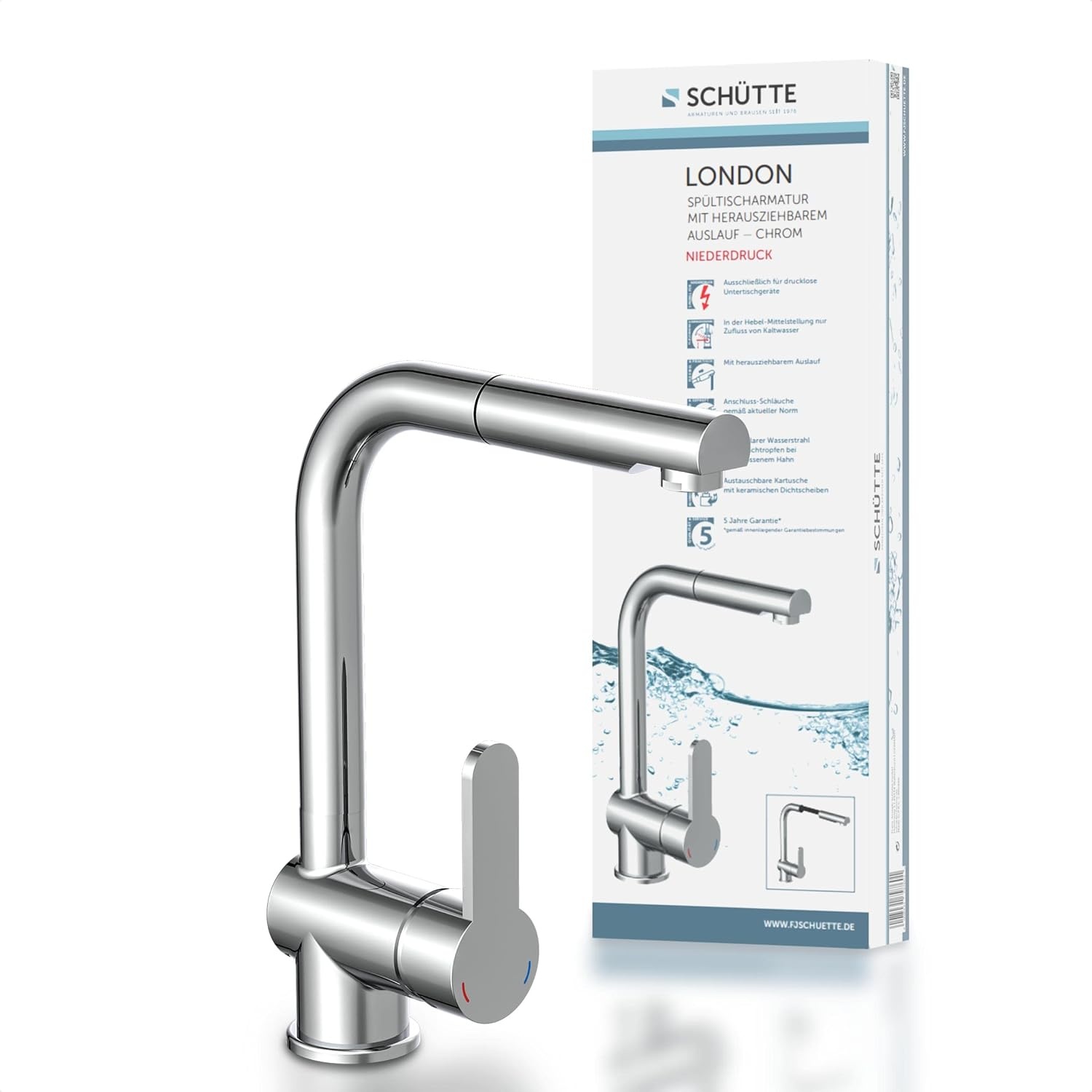 Keukenkraan met uittrekbare douche, chroom - 34% korting!