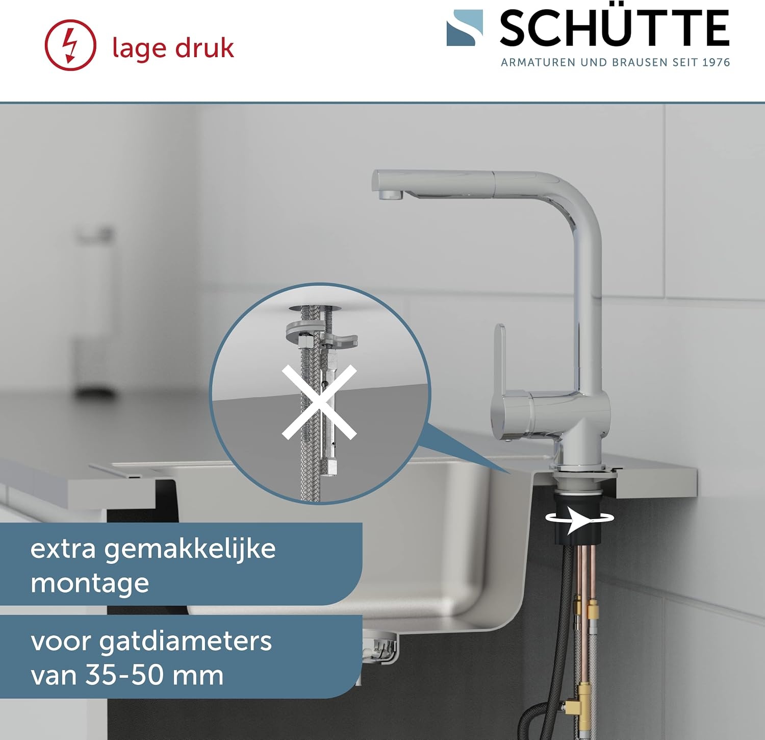 Keukenkraan met uittrekbare douche, chroom - 34% korting!